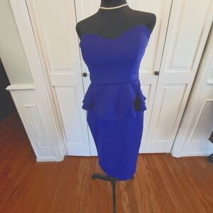 4/$19 Cobalt Blue Strapless Peplum Bodycon Dress Party Cocktail size 2